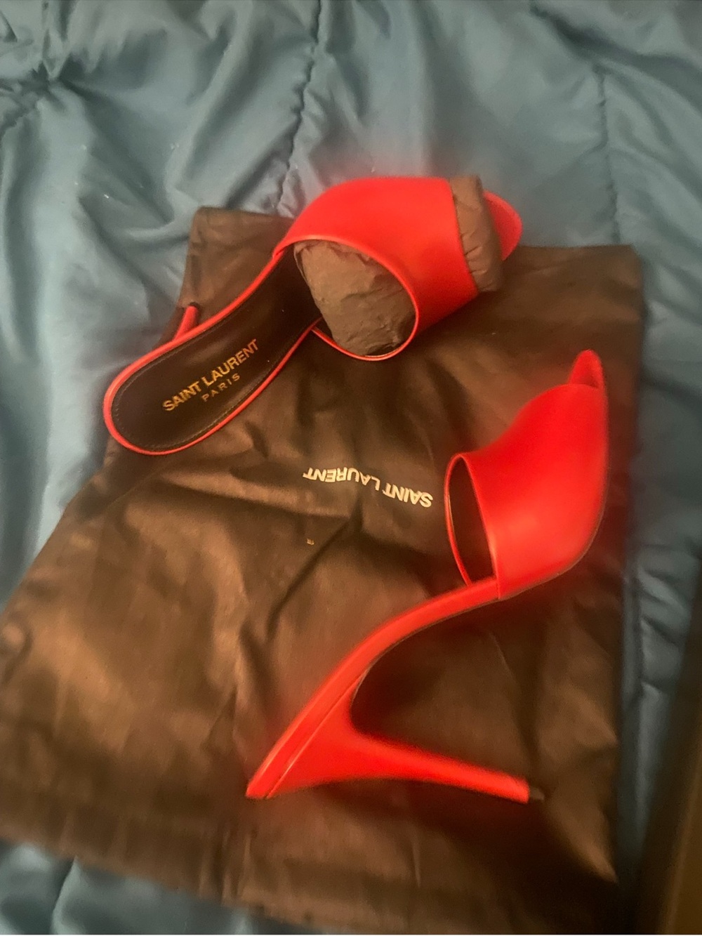 Saint Laurent Red Open-Toe Stiletto Slide Heels